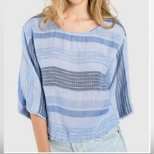 Cloth & Stone Blue Gauzy Linen Blend Top Size Medium